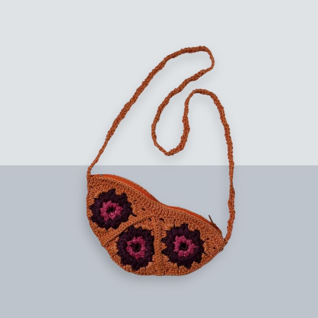 Elişi Örgü Turuncu Bel Çantası - Görsel 2