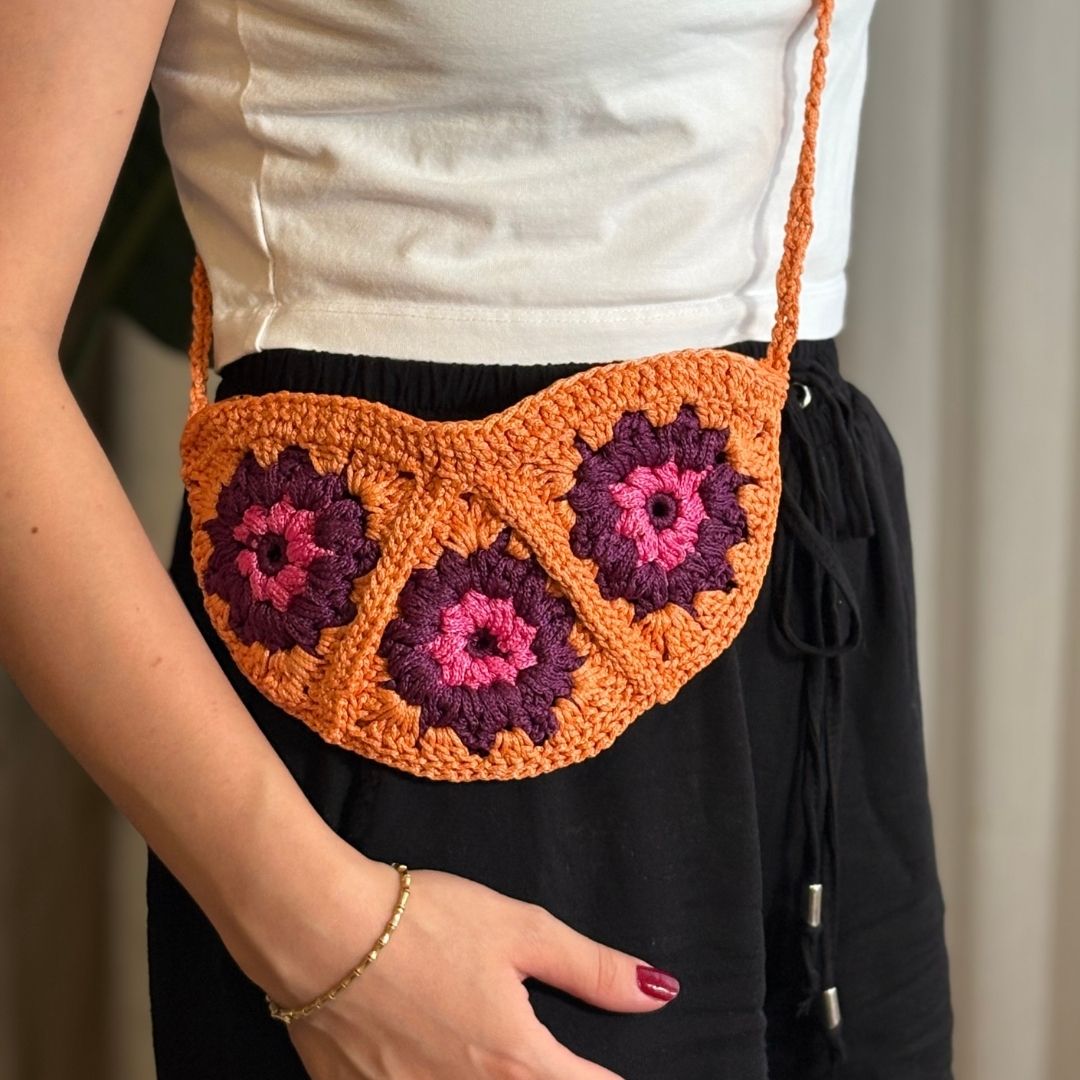 Elişi Örgü Turuncu Bel Çantası