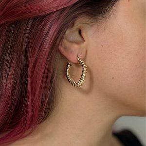 Xuping 14 Ayar Altın Renginde Dokulu Elips Küpe