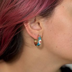 Xuping Çiçek Desenli Mineli Küpe Mavi