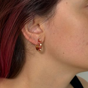 Xuping Çiçek Desenli Mineli Küpe Kırmızı Beyaz