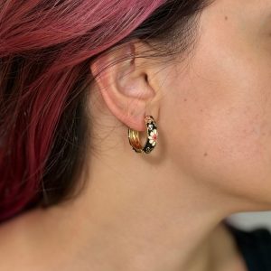 Xuping Çiçek Desenli Mineli Küpe Siyah